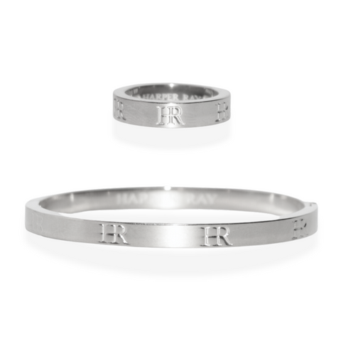 Harper Ray Monogram Bangle & Ring Silver Gift Set