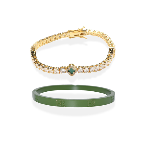 Clover Tennis Bracelet & Harper Ray Monogram Bangle Bundle - Green