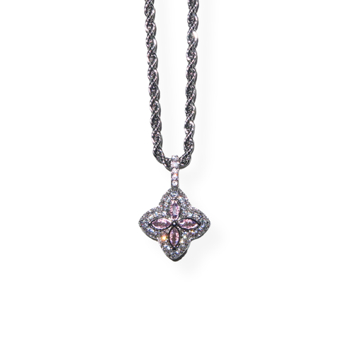Clover Gem Necklace - Pink Cz