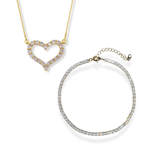 Passion Heart & Crystal Anklet Set